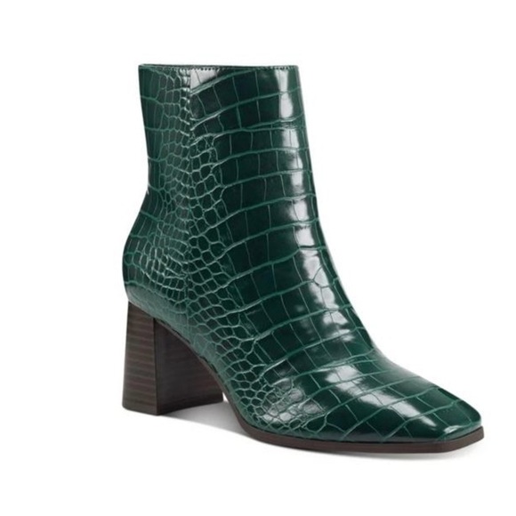 INC International Concepts Shoes - INC Womens Green Crocodile Comfort Dasha Square Toe Block Heel Booties 5 M